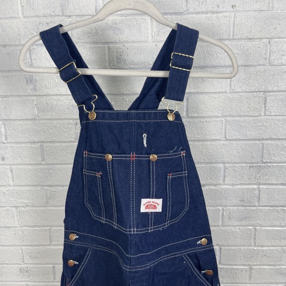 Round House Overall Carpenter Bibs Mens Size 34 Dark Wash Denim Workwear - Picture 3 of 12
